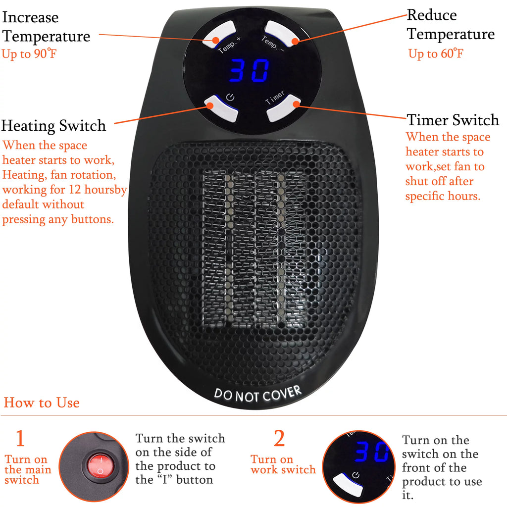 Wall Outlet Electric Space Heater with Adjustable Thermostat M157895