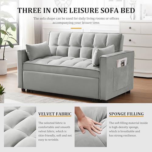Gray Velvet Convertible Sleeper Sofa Bed D10364