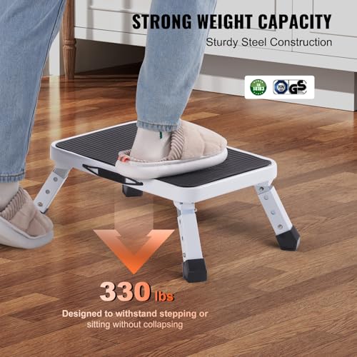 Folding Steel Step Stool 1-Step 330lbs Capacity 3 Adjustable Height N966