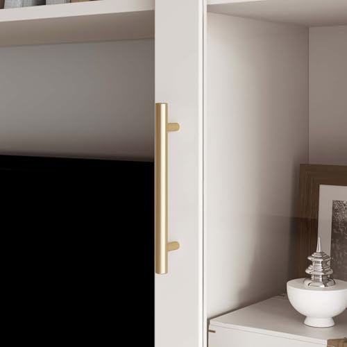 White 4-Piece Large TV Stand Wall Unit with Bookshelves Q834