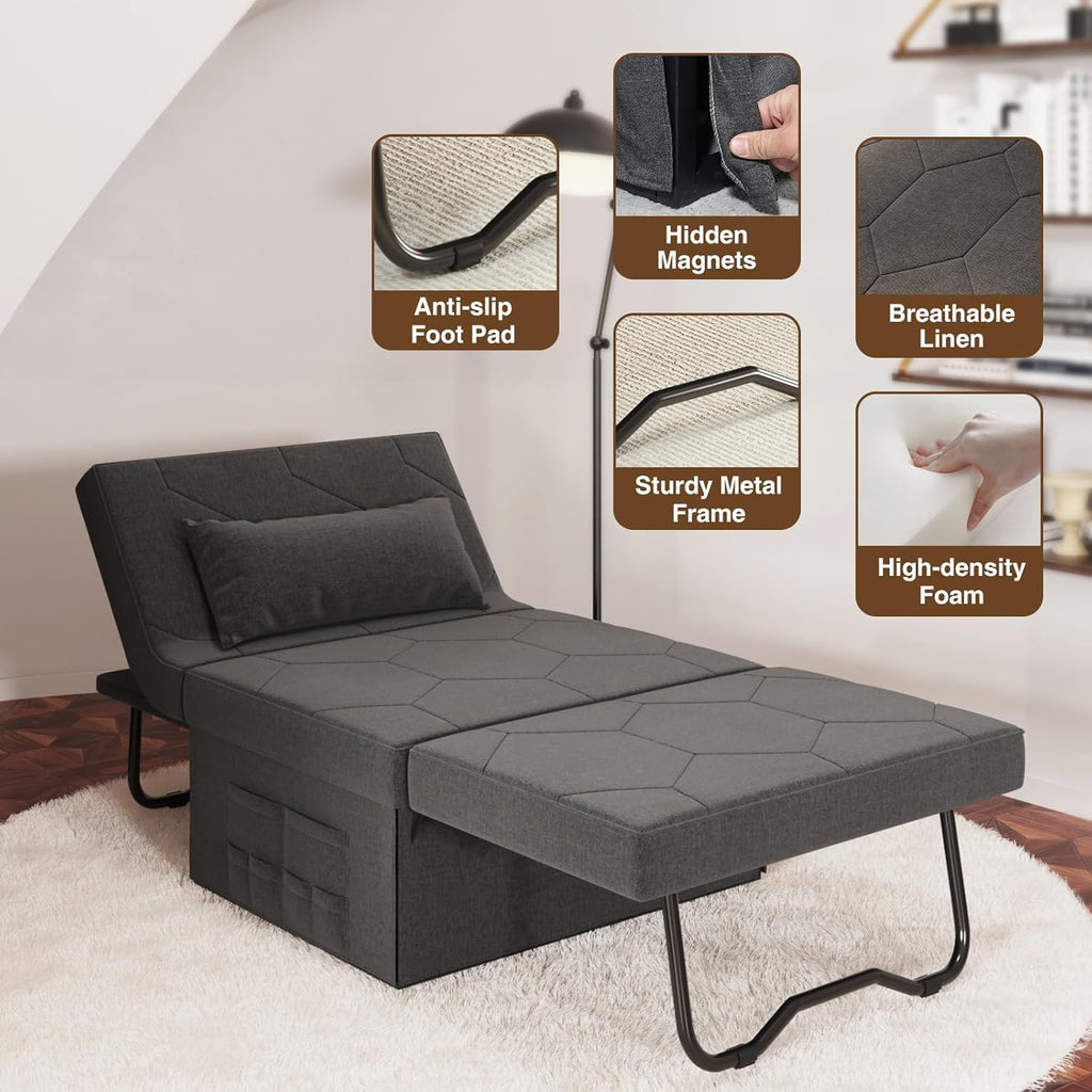 Dark Grey Convertible Sleeper Sofa with Ottoman Bed G586