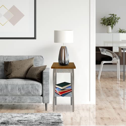 Mocha Wooden End Table with 2-Tiered Shelves C6603