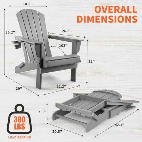 Folding Adirondack Chairs Set of 2 with Cup Holder V41278