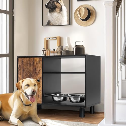 Large Pet Feeder Station with Stainless Steel Double Pull Out Raised Dog Bowls B587