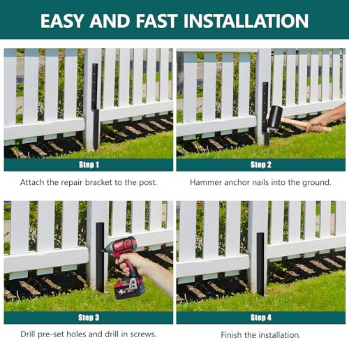 Heavy Duty Steel Fence Post Repair Stakes Kit (1pcs matte black) P2946