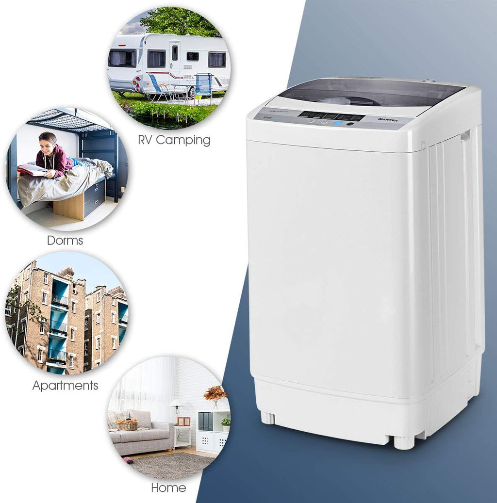 Full-Automatic Portable Compact 1.34 Cu.ft Laundry Washer with Drain Pump 12 Lbs Capacity H63496