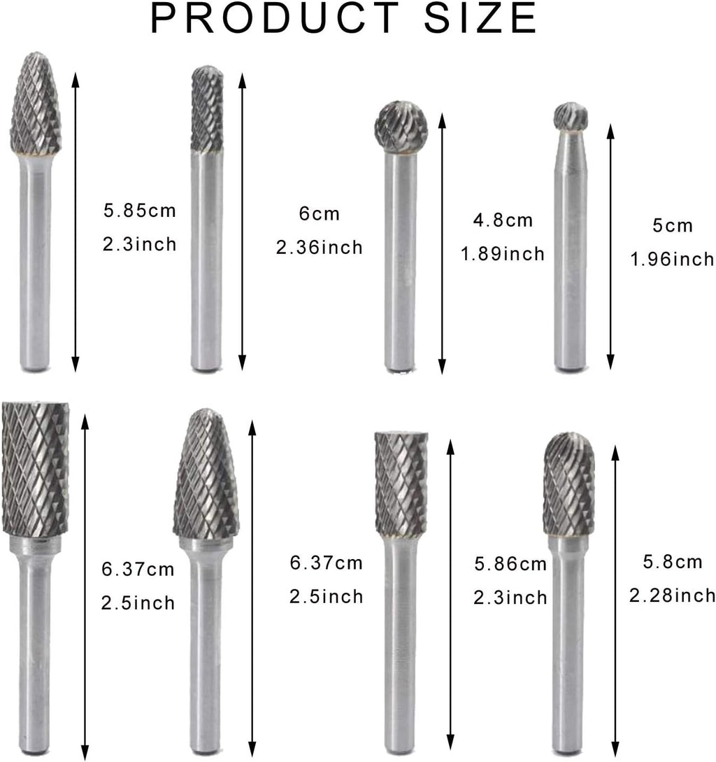 8Pcs Tungsten Double Cut Rotary File Set D33798