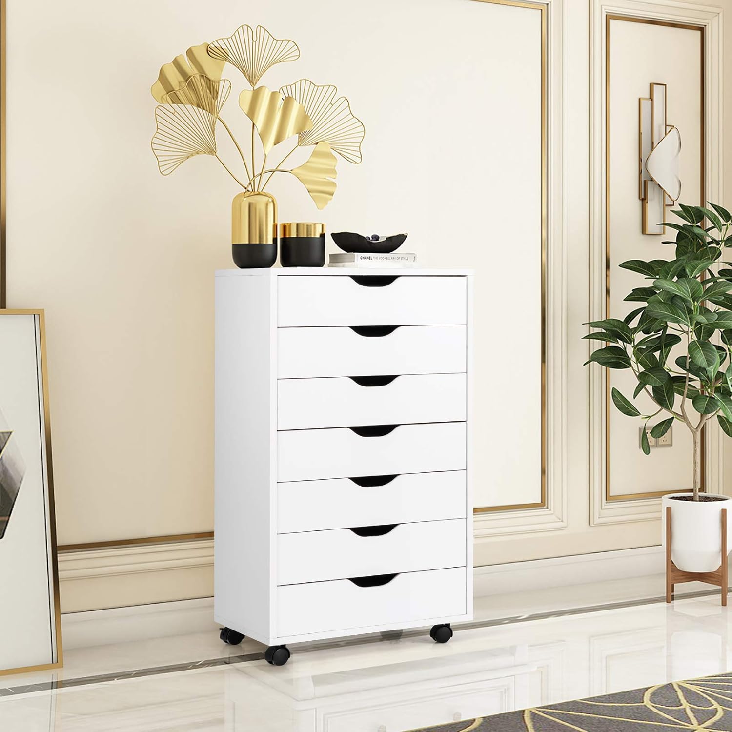 White 7 Drawer Mobile File Cabinet with Wheels Z86532
