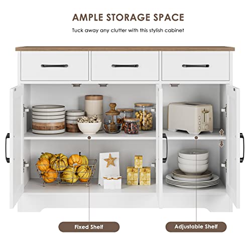 White Wood Sideboard Buffet Cabinet with Drawers and Shelves E7790