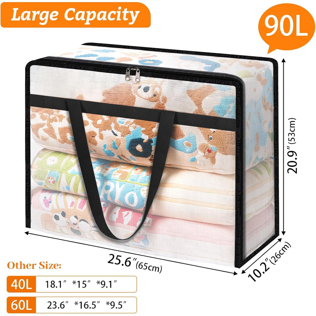 8 Pack Clear Clothes Storage Bags with Sturdy Zipper and Handle (90L) B903