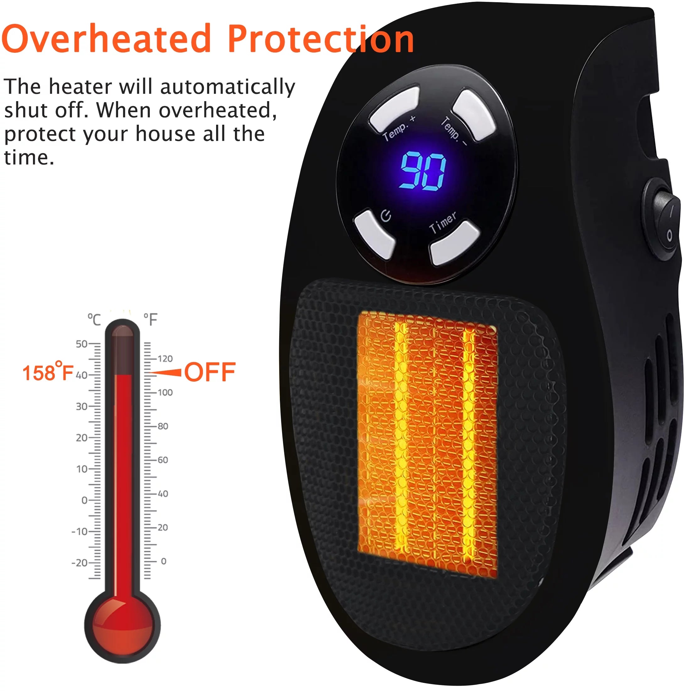Wall Outlet Electric Space Heater with Adjustable Thermostat M157895