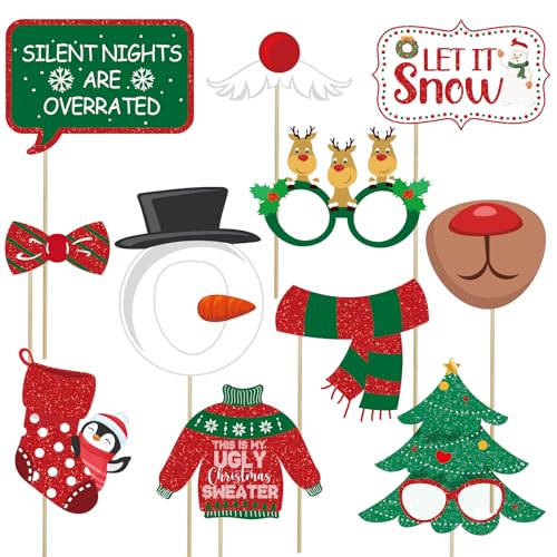 30pcs Glitter Christmas Photo Booth Props Set N599