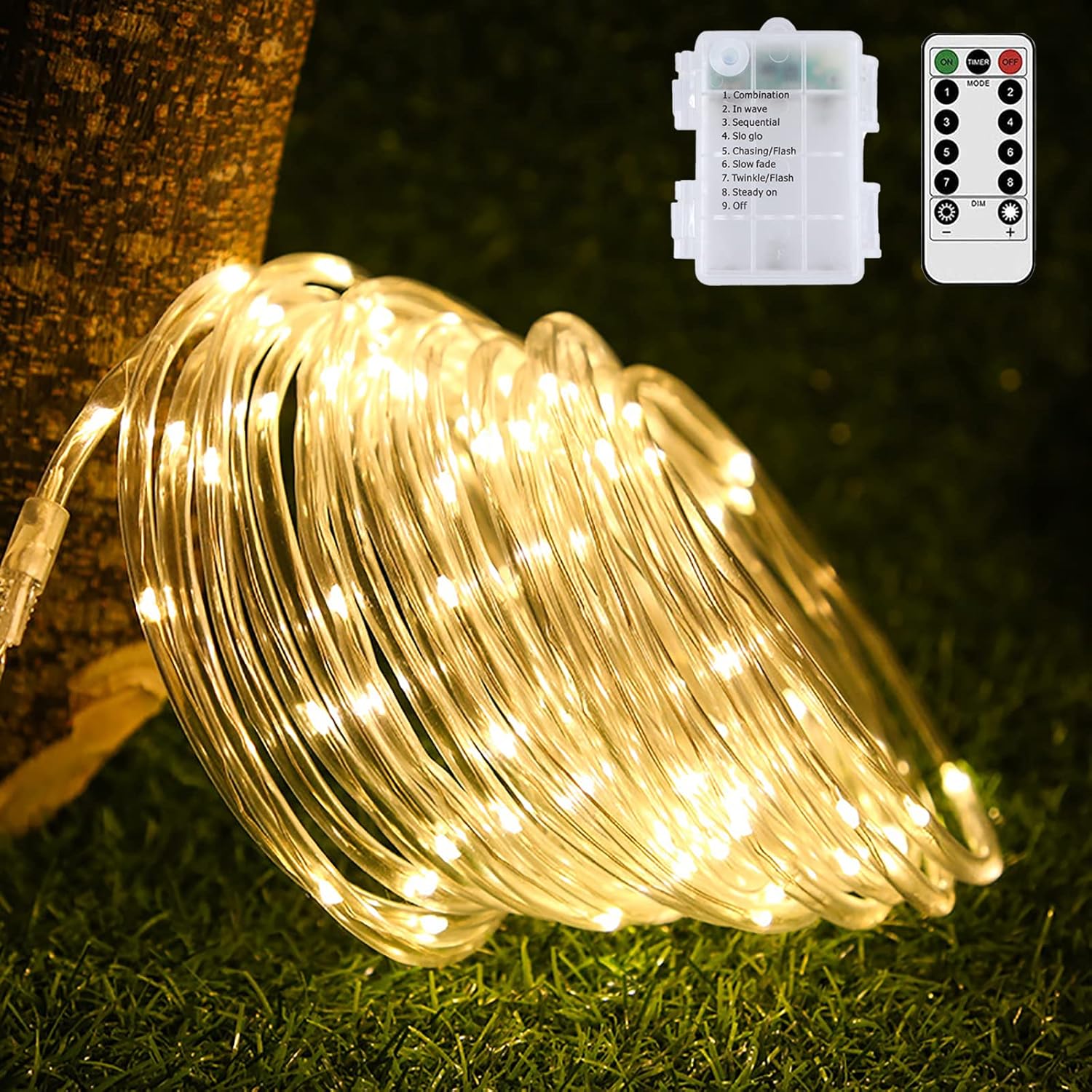 33Ft 100 LED Battery Operated Waterproof Rope Lights (Cool White) N161076