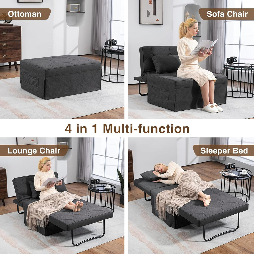 Dark Grey Convertible Sleeper Sofa with Ottoman Bed G586