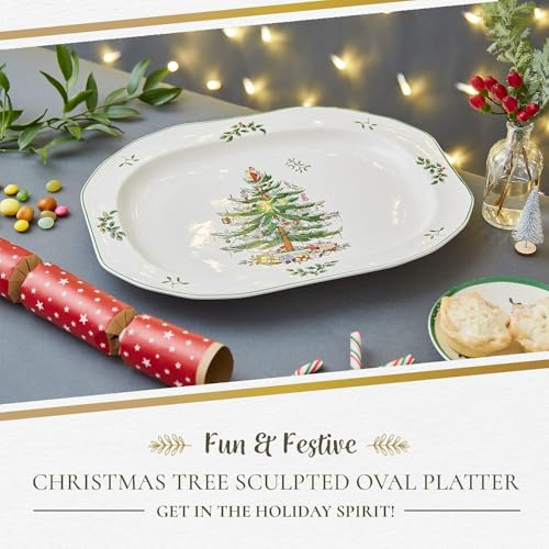 Christmas Tree Sculpted Octagonal Platter, 14-Inch Holiday Serving Platter Y76720