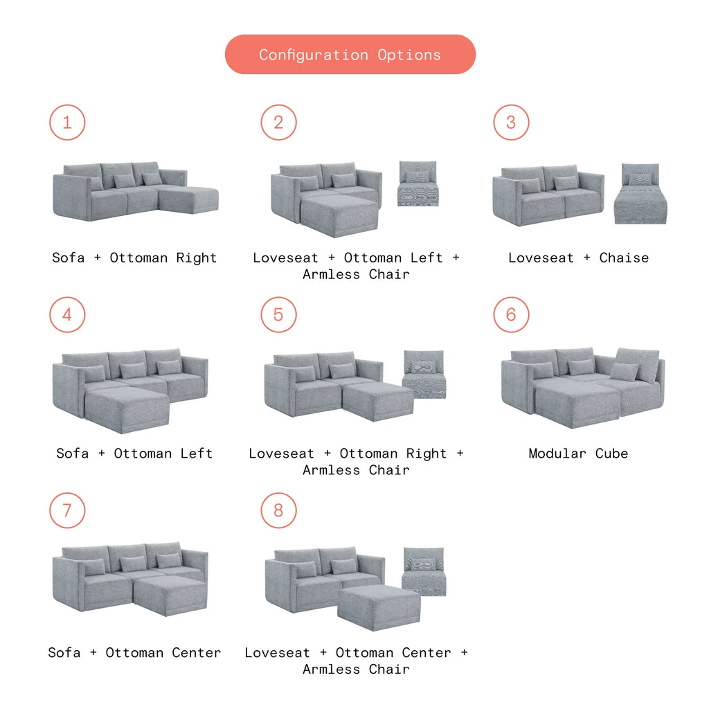 Gray Fabric Modular Sectional Sofa with Ottoman F16920