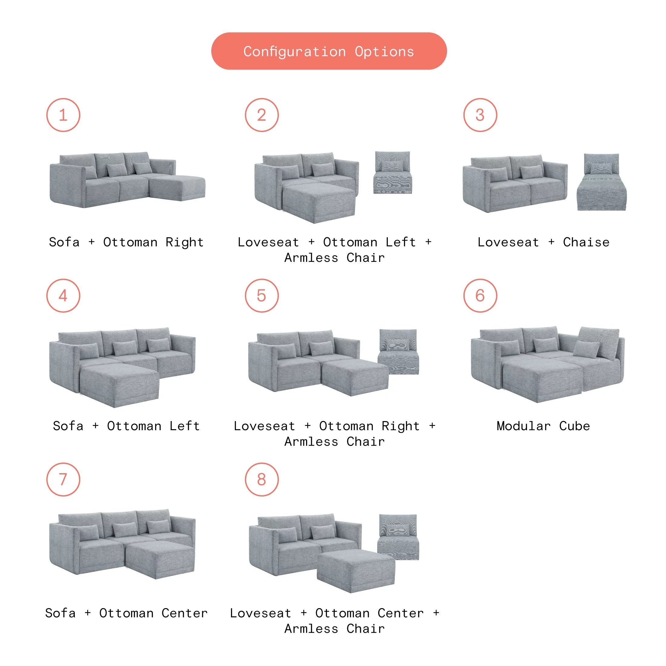 Gray Fabric Modular Sectional Sofa with Ottoman F16920