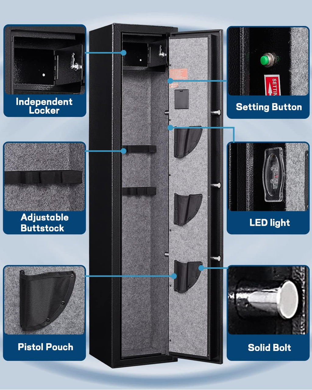 5-6 Gun Rifle Safe with Handgun Lock Box and Removable Shelf N355