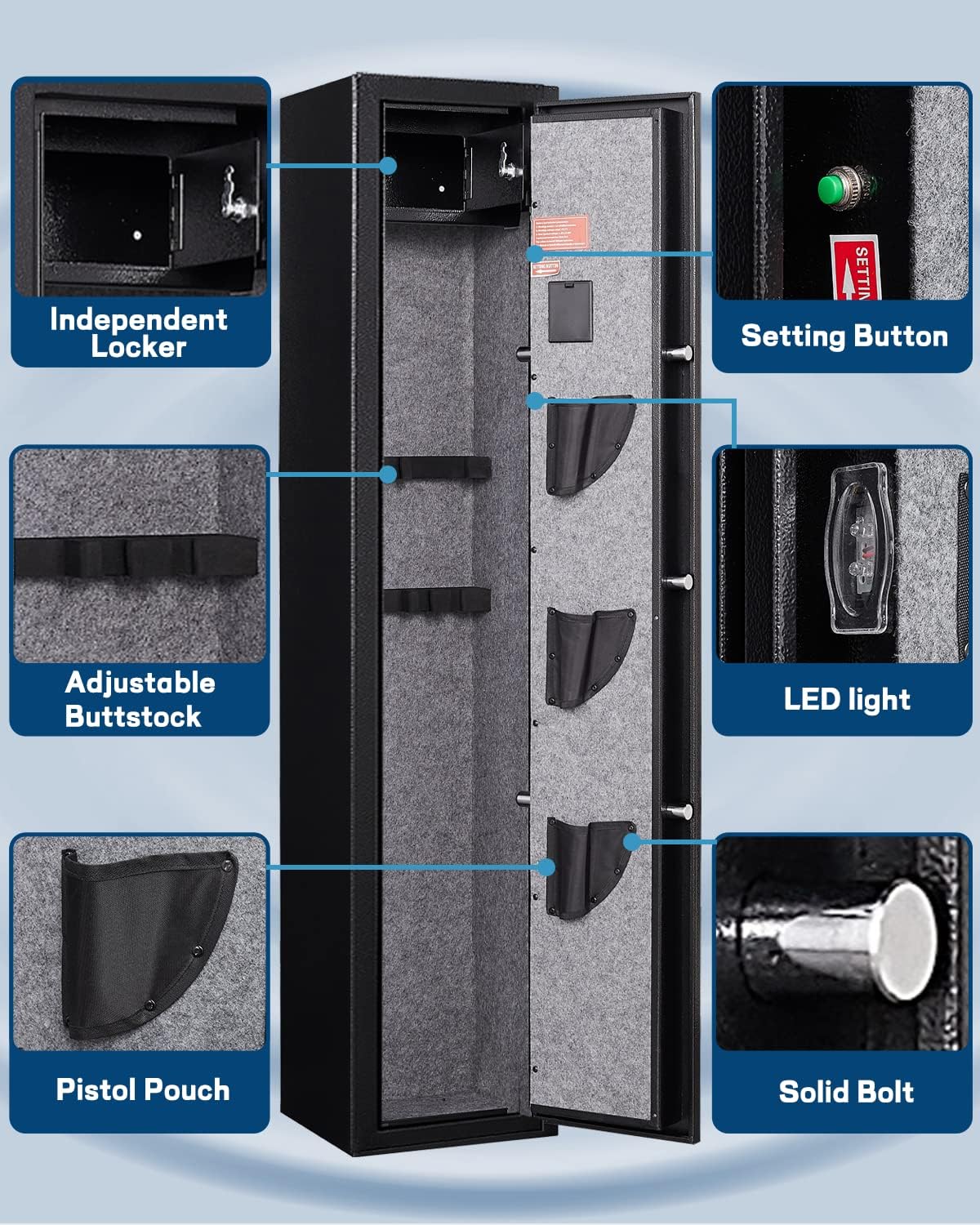 5-6 Gun Rifle Safe with Handgun Lock Box and Removable Shelf N355