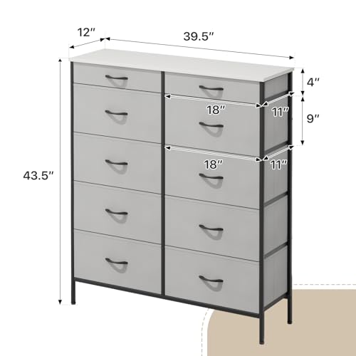 10 Drawer Fabric Dresser with Metal Frame and Wooden Top M24523