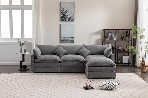 Beige U Shaped Modular Sectional Sofa with Double Chaises and 4 Pillows Q98241