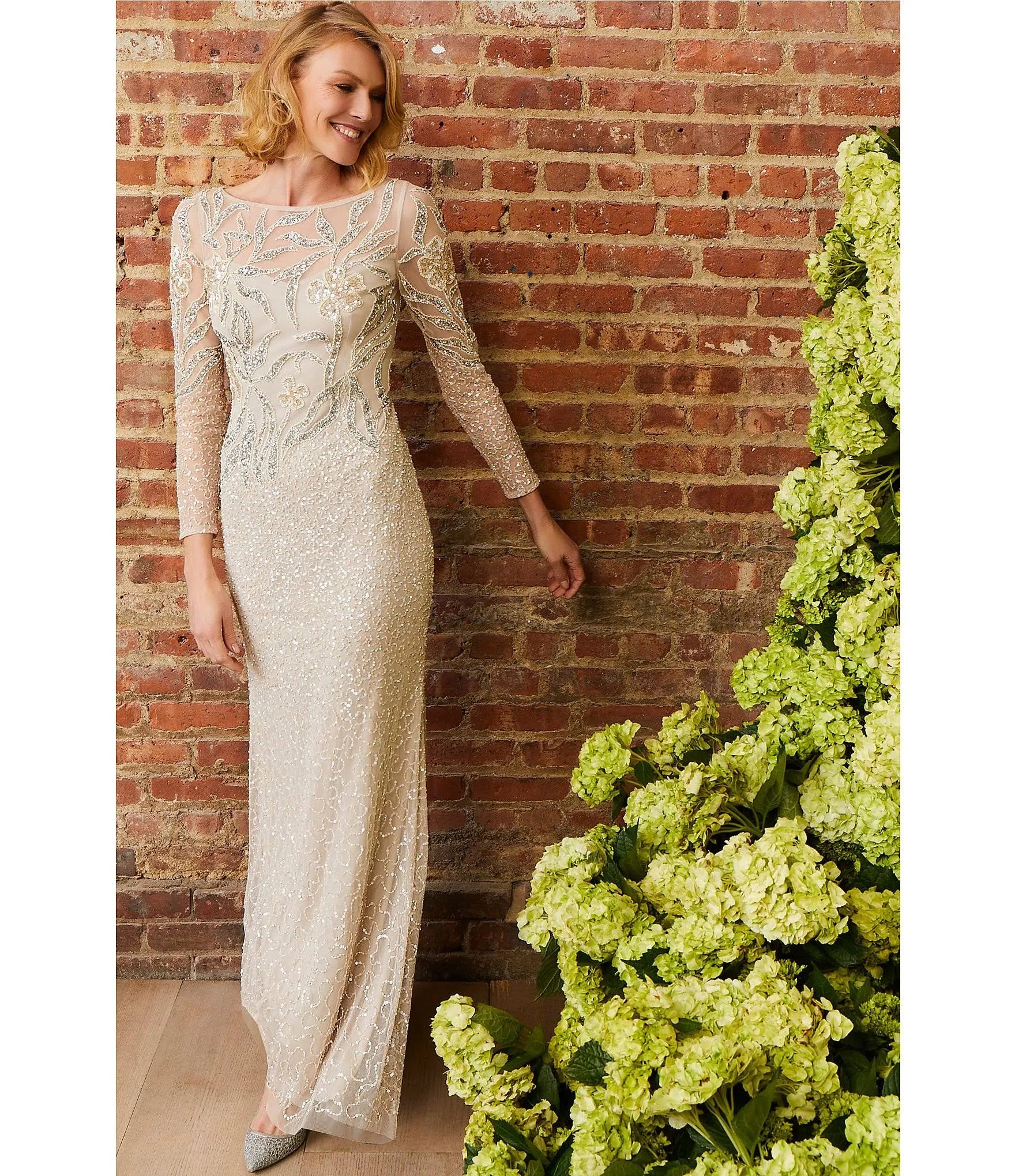 Embellished Illusion Gown - Ivory/Silver D360