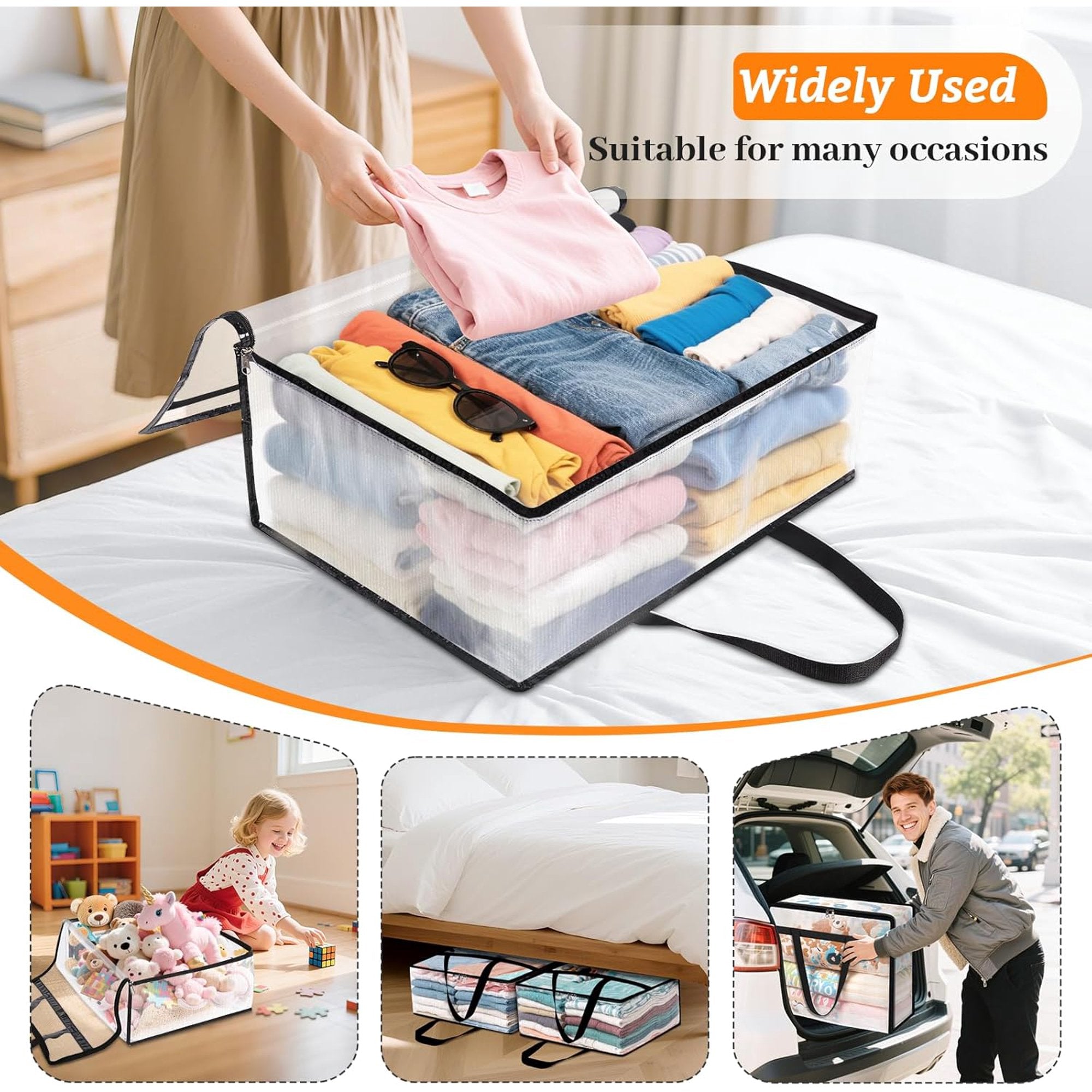 8 Pack Clear Clothes Storage Bags with Sturdy Zipper and Handle (90L) B903