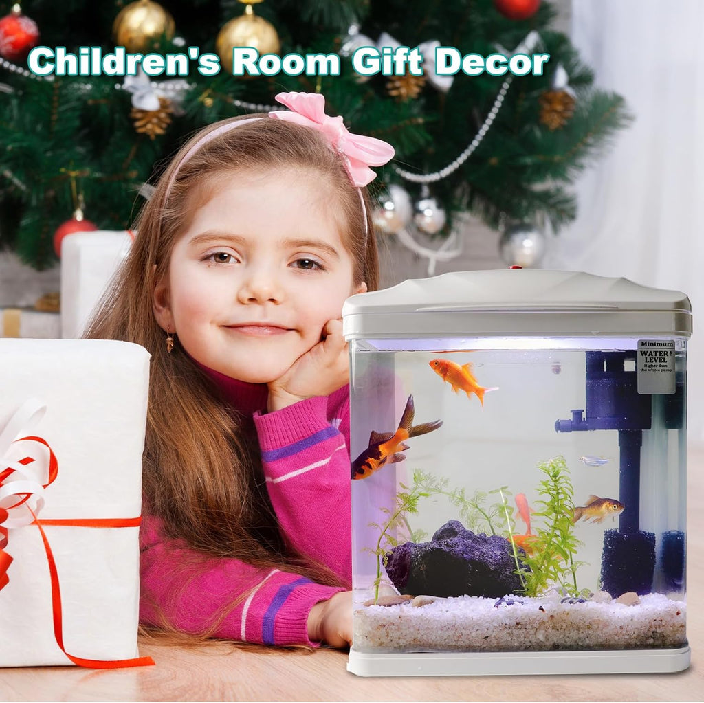 White 2 Gallon Self Cleaning HD Float Glass Aquarium with Filter and Light K652