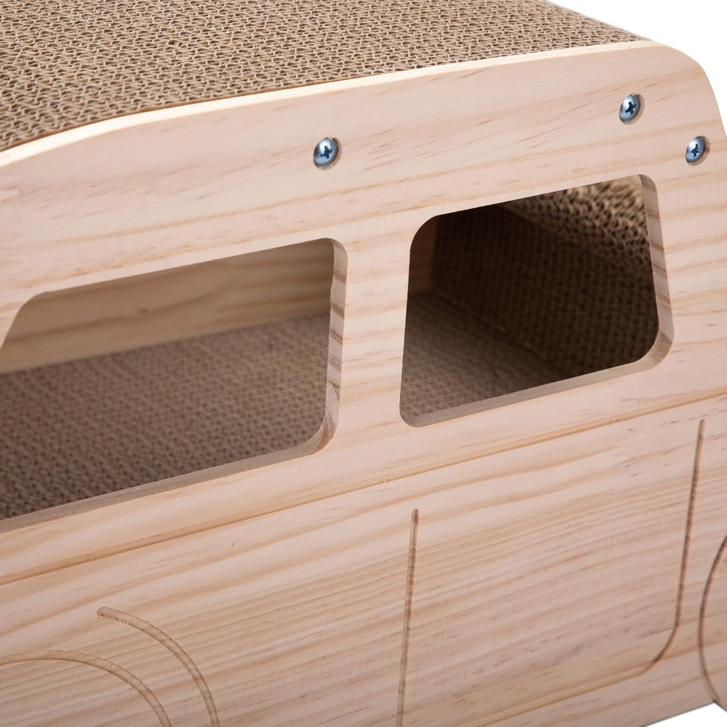 2-in-1 Wood Corrugated Cat Scratcher, Natural Pine Board, Durable Cardboard Y478883