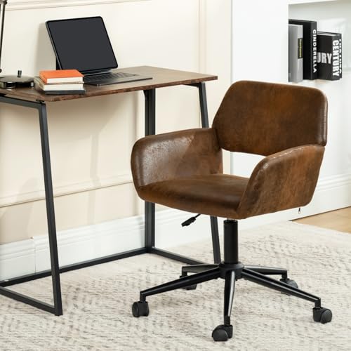 Beige Fabric Upholstered Desk Chair with Rolling Wheels F24420