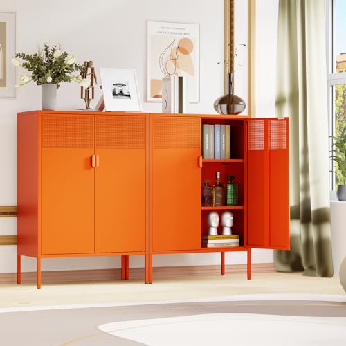 Orange 47" Metal Storage Sideboard with Adjustable Shelves K850402