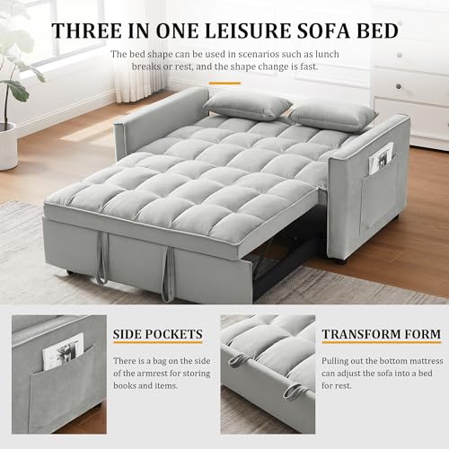 Gray Velvet Convertible Sleeper Sofa Bed D10364