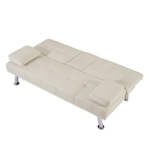 Futon Sofa Bed with Removable Armrests and 2 Cup Holders D4970