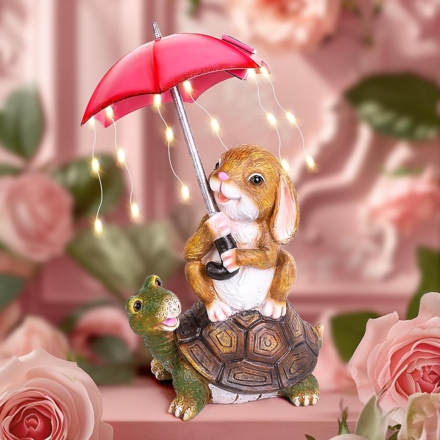 Solar Garden Statues Rabbit Turtle Garden Decor Figurine Lights J897