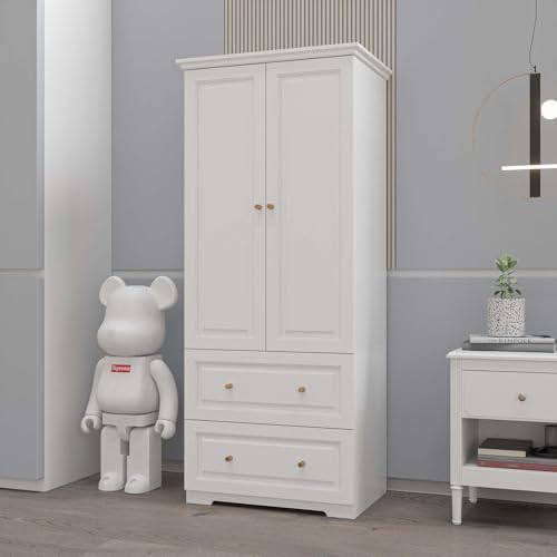 White 6-Door Large Armoire Wardrobe with 3 Drawers & 2 Hanging Rod F8729