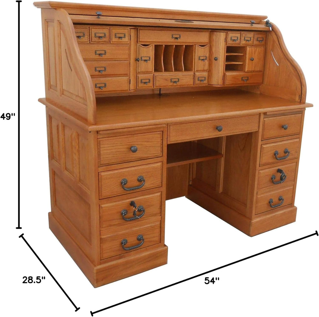 Solid Oak Wood 54 inch Roll Top Desk I197