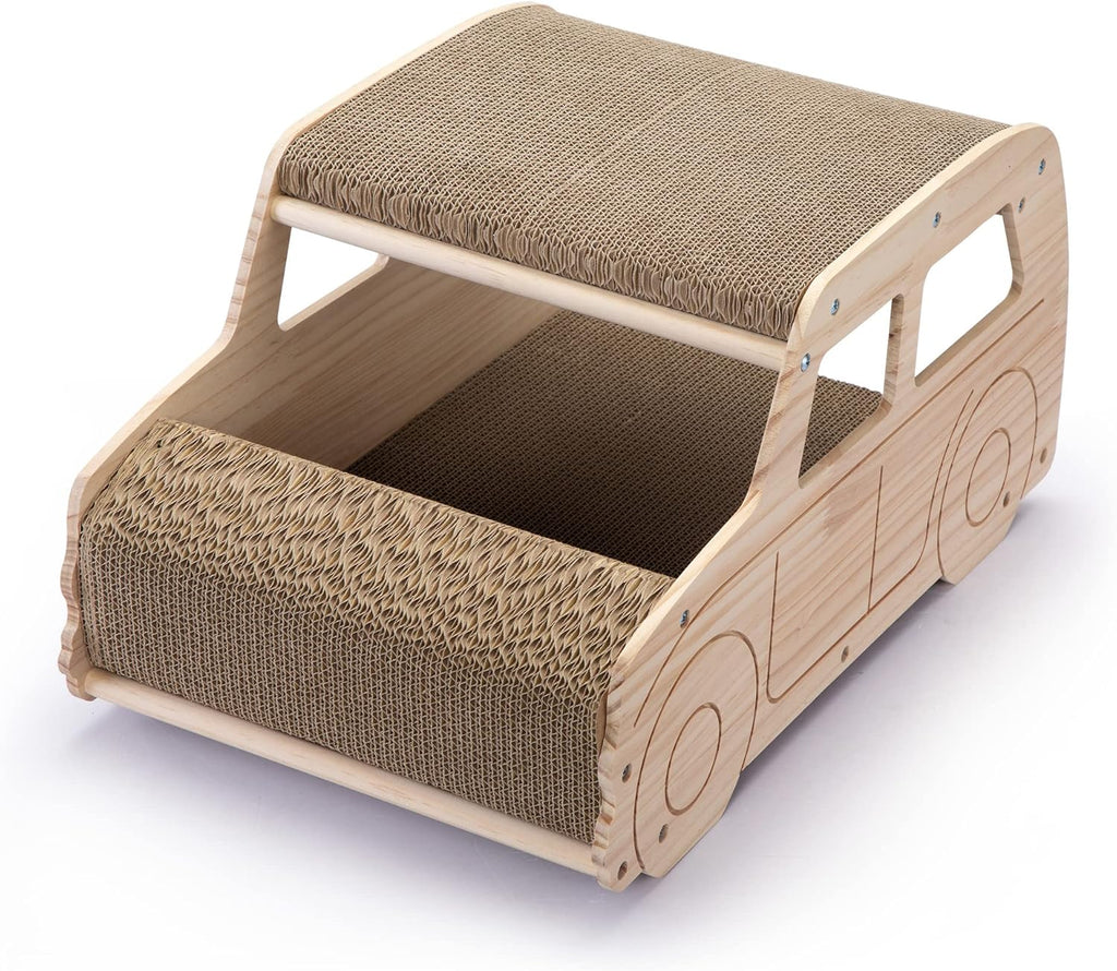 2-in-1 Wood Corrugated Cat Scratcher, Natural Pine Board, Durable Cardboard Y478883