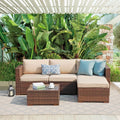 5-Piece Patio Furniture Set, Brown PE Wicker with Beige Cushions O9828