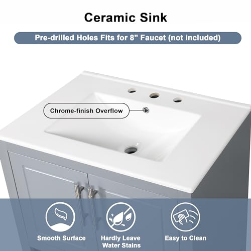 White Solid Wood Bathroom Vanity with Sink and 2 Soft Closing Doors and Drawer Y621802