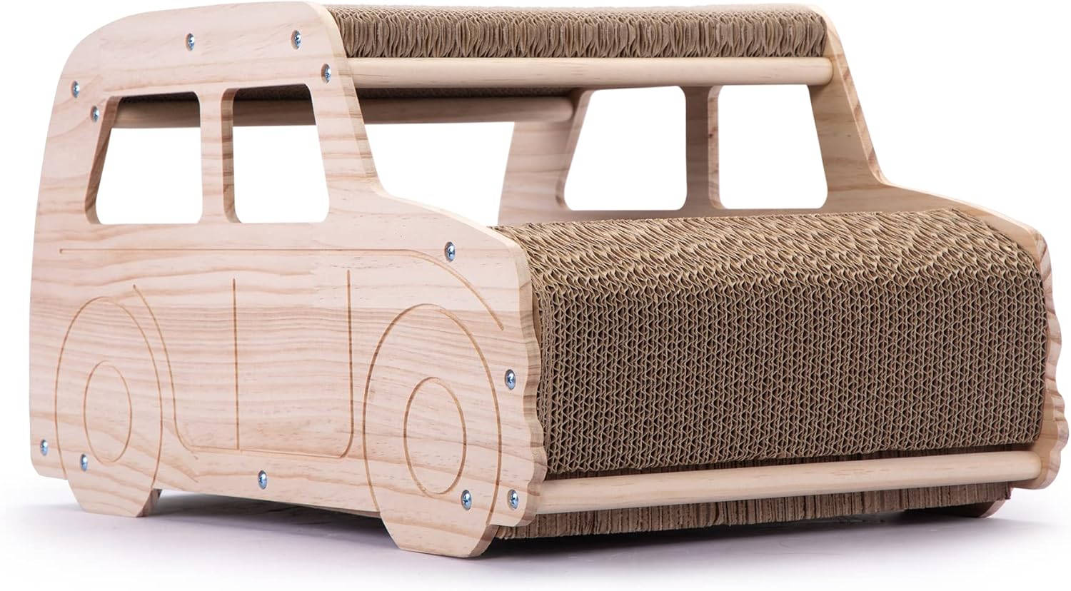 2-in-1 Wood Corrugated Cat Scratcher, Natural Pine Board, Durable Cardboard Y478883