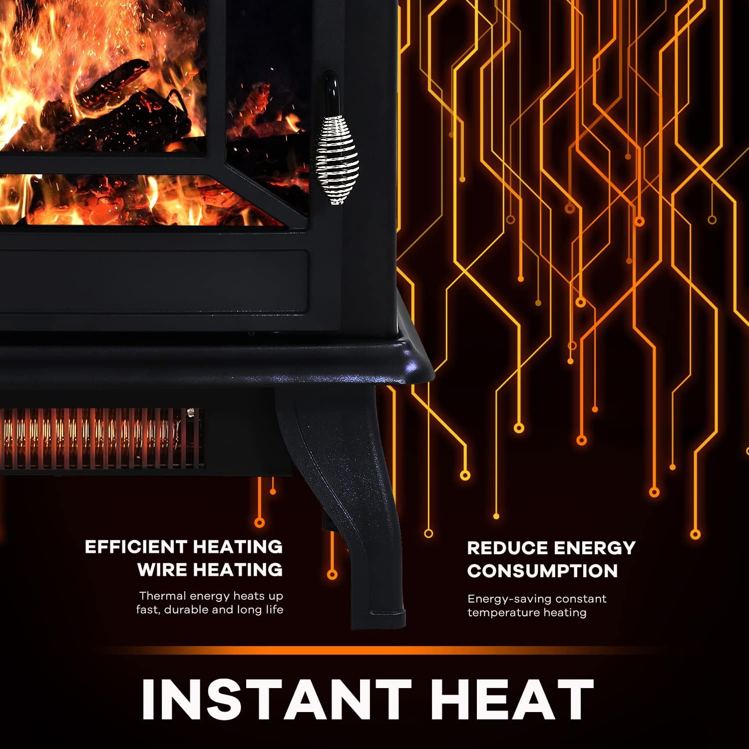 Black Electric Fireplace Heater 3D Flames Freestanding TV Stand P3085