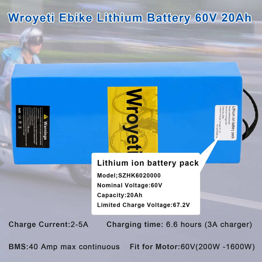 60V 20Ah Lithium Ion Electric Bike Battery with 3A Charger S799