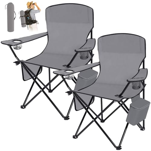 2 Pack Oversized Folding Camping Chair with Cooler Side Pocket Cup Holder Carry Bag (Blue) B7938