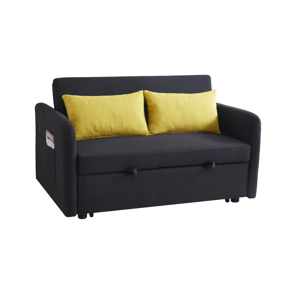 Black Velvet Convertible Loveseat Sleeper Sofa Bed with USB T3429