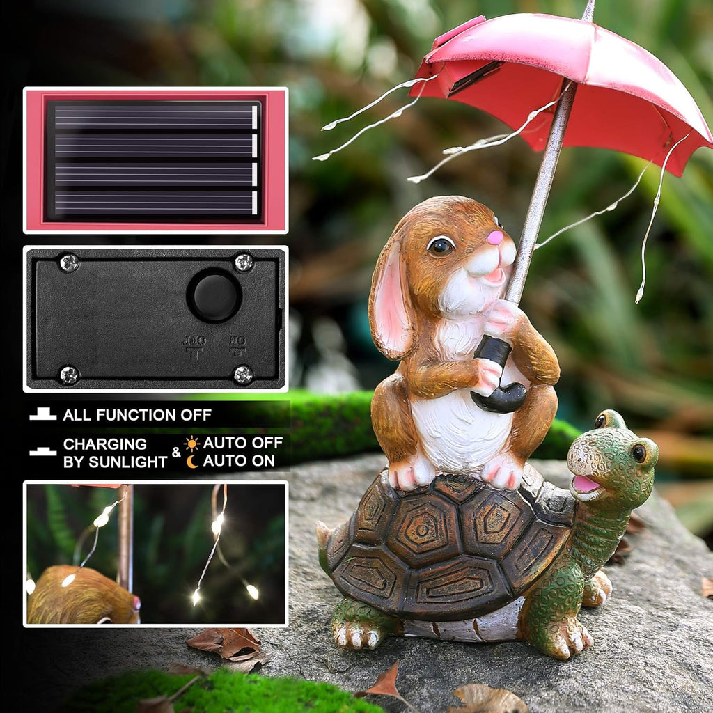 Solar Garden Statues Rabbit Turtle Garden Decor Figurine Lights J897