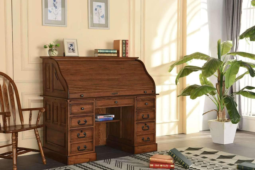 54 Inch Solid Oak Wood Roll Top Desk K680740