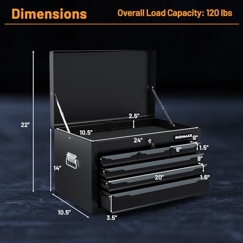 5-Drawer Rolling Steel Tool Chest with Lockable Wheels F756303