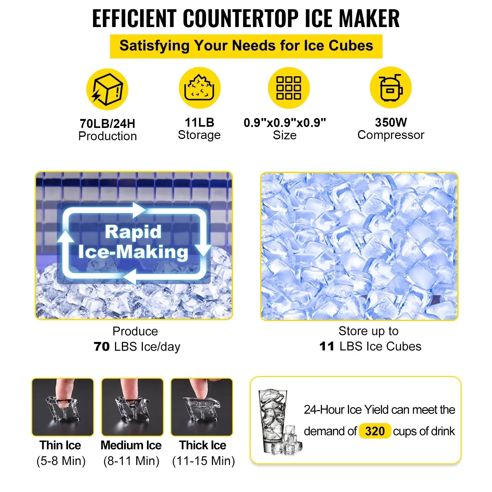 Commercial Ice Maker 30KG/24H Countertop Automatic Built-in Cube Ice Generator 350W X730