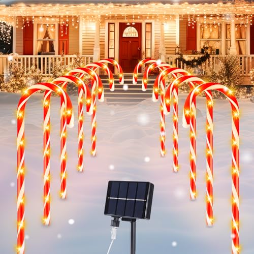 20 Packs Solar Candy Cane Lights Outdoor Pathway, 8 Modes LED Candy Cane Decorations K9656
