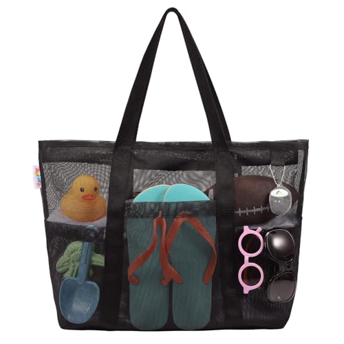 Large Mesh Beach Bag with Zipper and 8 Pockets Y16701